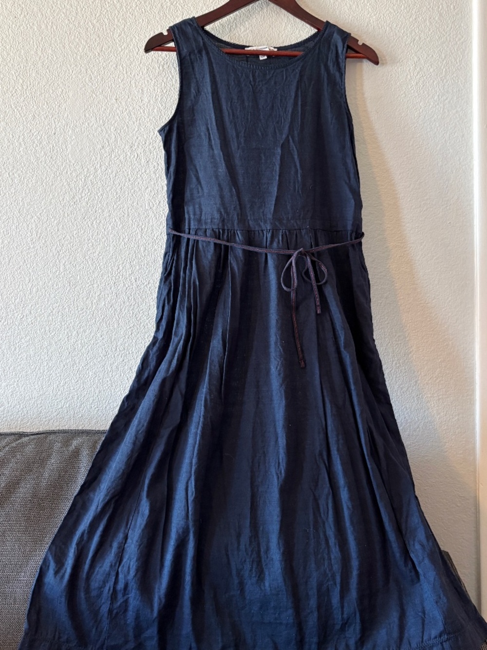 Ines de la Fressange x Uniqlo Navy Linen Midi Dress, Size S
